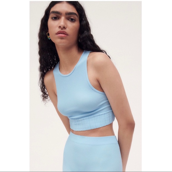 NEW ZARA BLUE RIBBED SEAMLESS CROP TOP - Picture 3 of 8